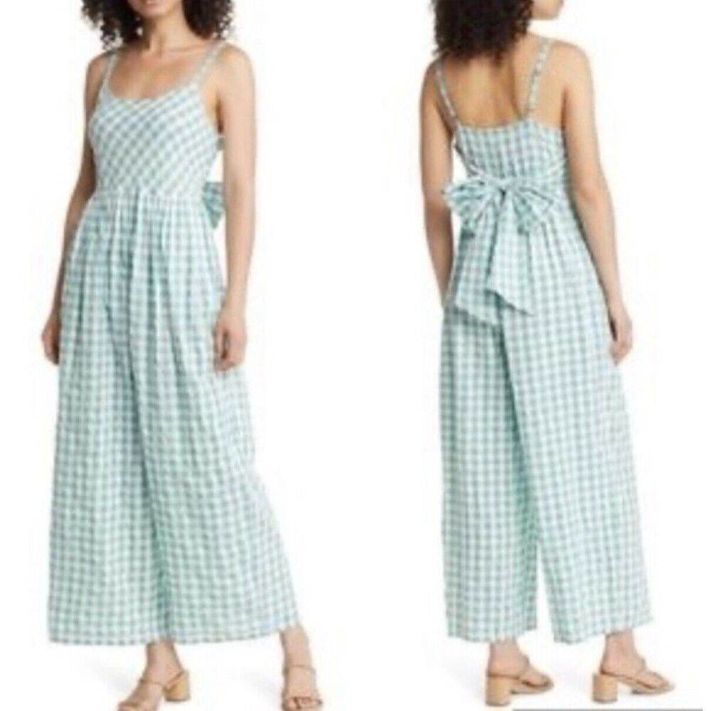 Nordstrom Green Gingham Tie Back Ankle Jumpsuit SZ 2XL. NWT. 6 - Picture 1 of 10
